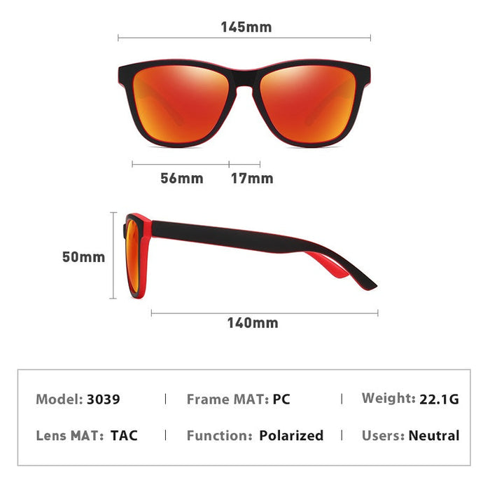 HD polarized sports sunglasses with anti-blue ray hydrophobic coating in four colors, featuring sleek sport frame design.