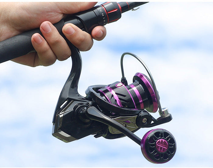 Dealonlinenz HE7000 metal spinning fishing reel with 12 ball bearings, left/right retrieve, 5.2:1 gear ratio, black and silver design