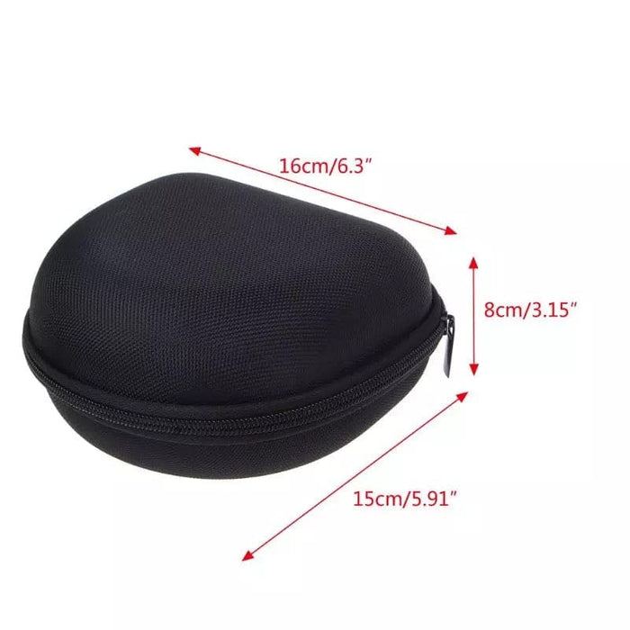 Black 9eight5 headphones protective case for phone and tablet accessories, with zipper closure and compact design.