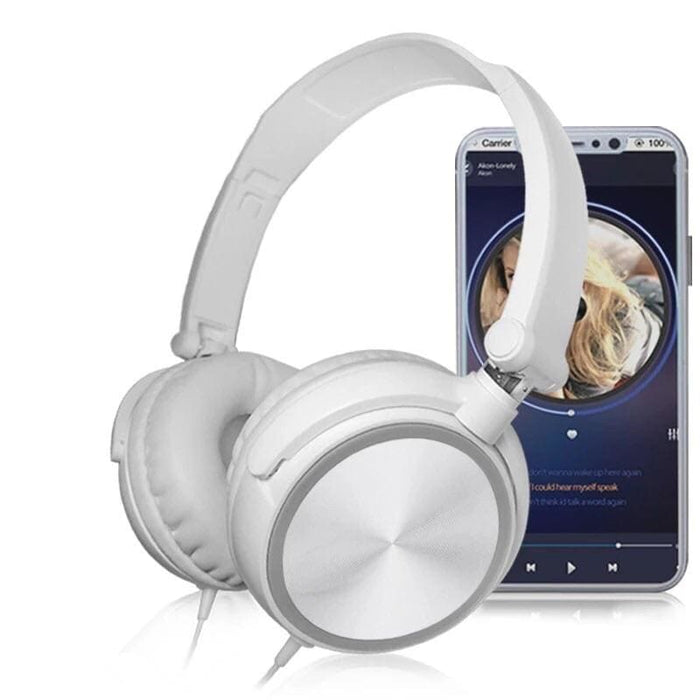 White 9eight5 headphones, electronic audio accessories, showing over-ear design with cushioned ear cups and headband.
