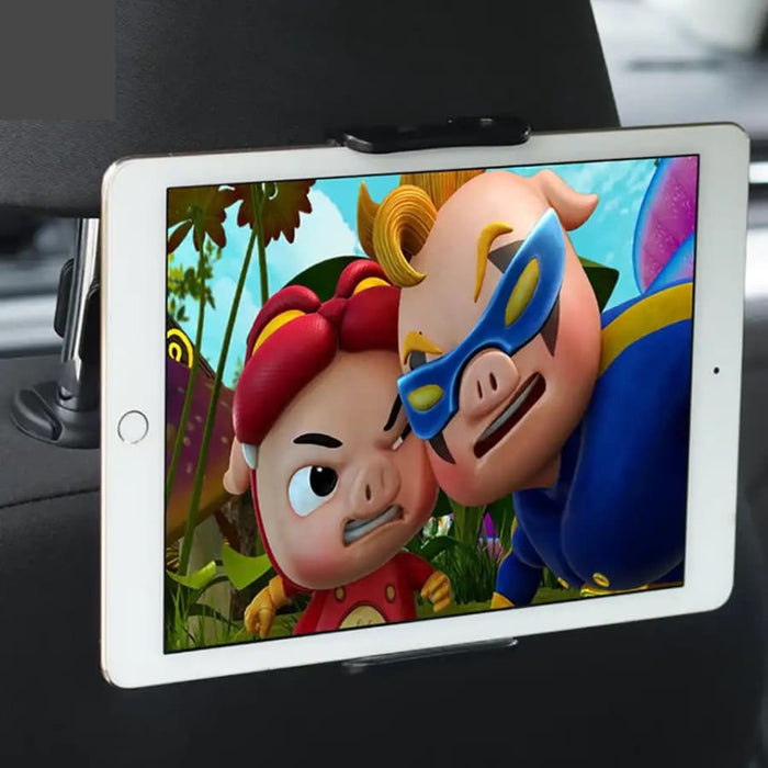 9eight5 iPad and tablet headrest holder with tilt and swivel features, mounts securely for in-car entertainment.