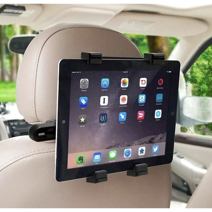 9eight5 iPad and tablet headrest holder for vehicles, securely mounted on car headrests for easy tablet viewing.
