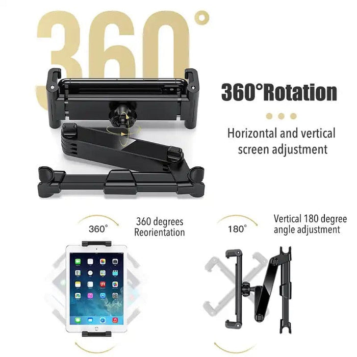9eight5 headrest holder for iPad and tablets, adjustable phone and tablet accessory for car headrests.
