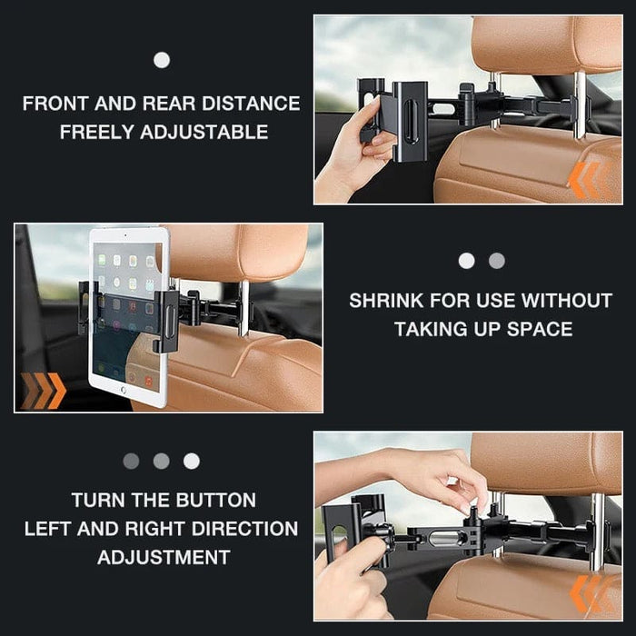 9eight5 headrest holder for iPad and tablets, securely attaches to car headrests for convenient rear-seat viewing.