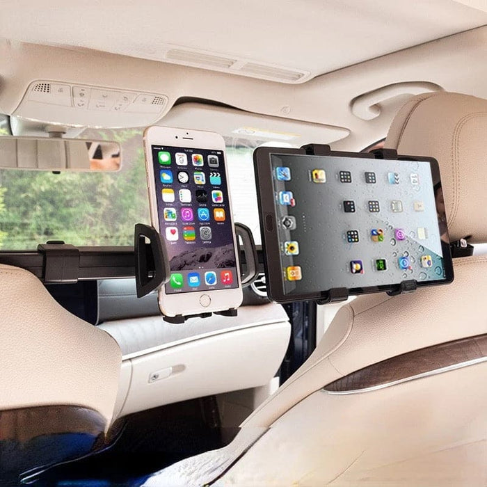 Universal iPad and tablet headrest holder by 9eight5, adjustable mount for vehicle headrests, ideal for hands-free entertainment