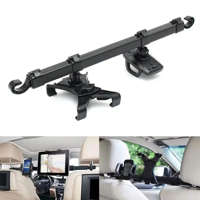 Universal 9eight5 headrest holder for iPad and tablets, adjustable car accessory for hands-free viewing.