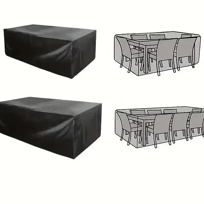 Heavy-duty waterproof black square patio furniture cover by Habicare protecting outdoor furniture from weather damage.