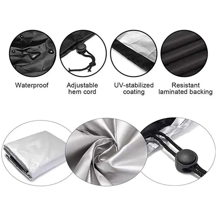 Heavy-duty waterproof patio furniture cover by Habicare, made of durable SS material to protect outdoor furniture from weather.
