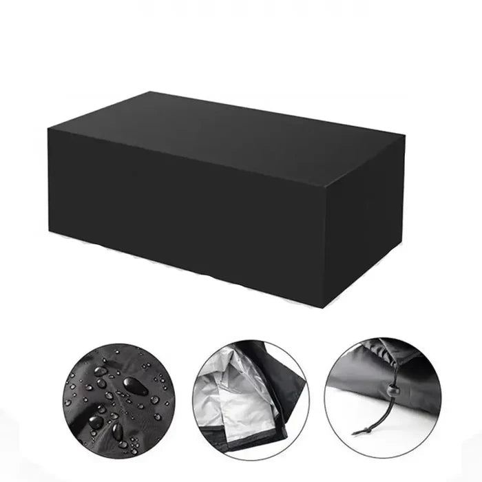 Heavy-duty waterproof patio furniture cover by Habicare in black, measuring 150x120x71cm, designed to protect outdoor furniture.