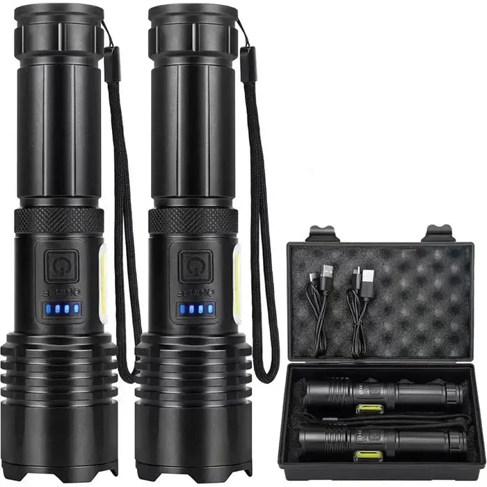 Rechargeable Habicare SS high-power LED flashlight with bright beam and durable design, ideal for outdoor or emergency use.