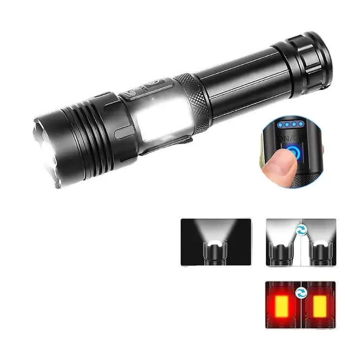 Habicare SS high-power rechargeable LED flashlight with bright beam and durable design, suitable for outdoor and emergency use.