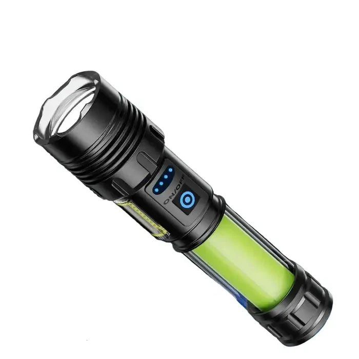 Habicare SS high-power rechargeable LED flashlight with a sleek black body and focused beam illumination.