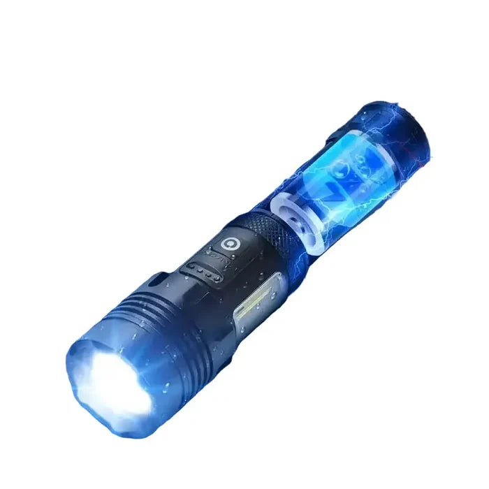 Habicare SS high-power rechargeable LED flashlight with bright beam and durable design, ideal for outdoor and emergency use.