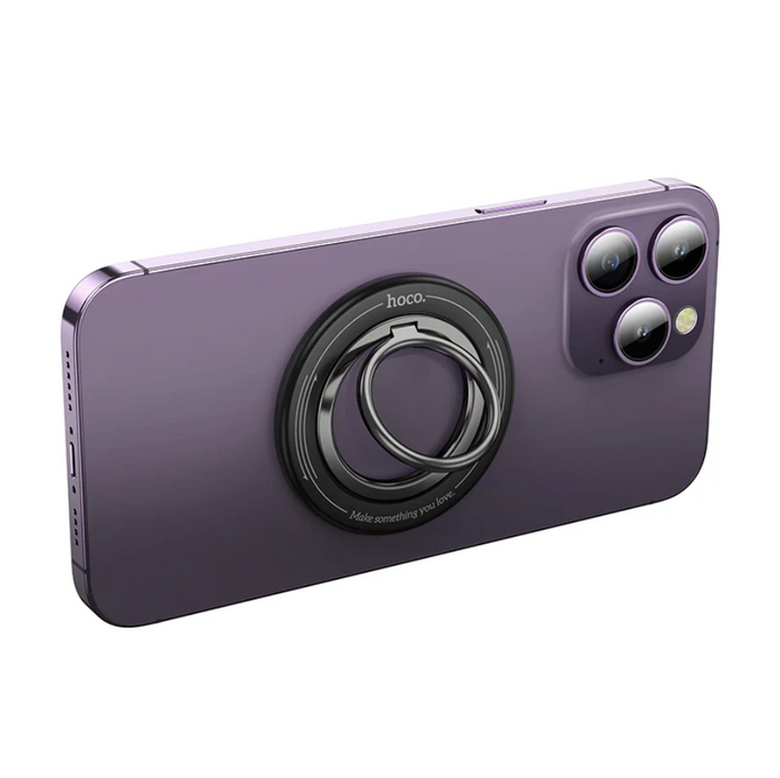 Techplus Hoco Magnetic Ring Holder 360° phone grip attached to a smartphone for secure handling and convenience.