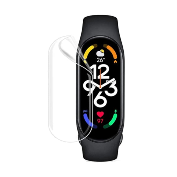 Six hydrogel screen protectors for Xiaomi Mi Band 1S, designed as watch cases to shield the device's screen.