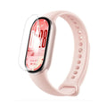 Hydrogel screen protector for Xiaomi Smart Band 10 from That Watch Shop, shown on a smartwatch with a clear protective film.