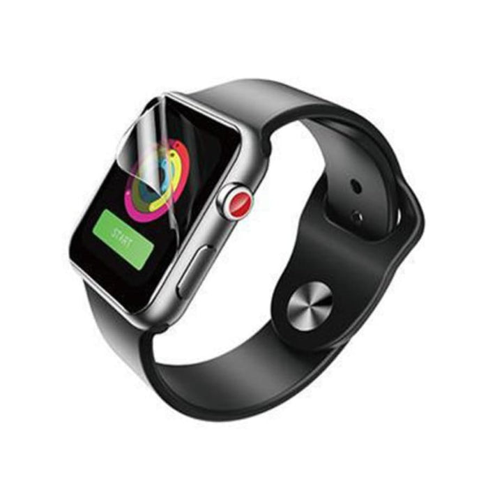 Hydrogel screen protector for Apple Watch Series 3 38mm, pack of 6, showing the clear, flexible film covering the watch display.