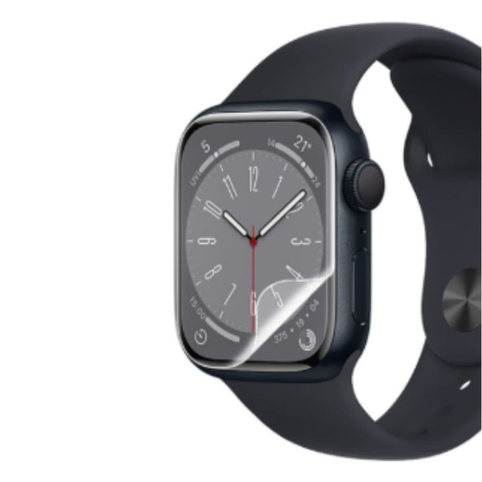 Hydrogel screen protectors for Apple Watch Series 8 45mm, pack of 6, showing clear, flexible protectors fitting the watch screen.