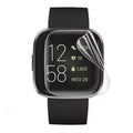 Set of six hydrogel screen protectors for Fitbit Versa 2 smartwatch, designed to shield the watch face from scratches and damage.