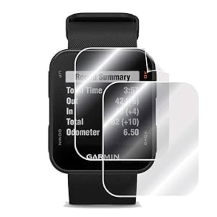Hydrogel screen protectors for Garmin Approach S10 golf watch, pack of six, showing clear, flexible protection for the watch screen.