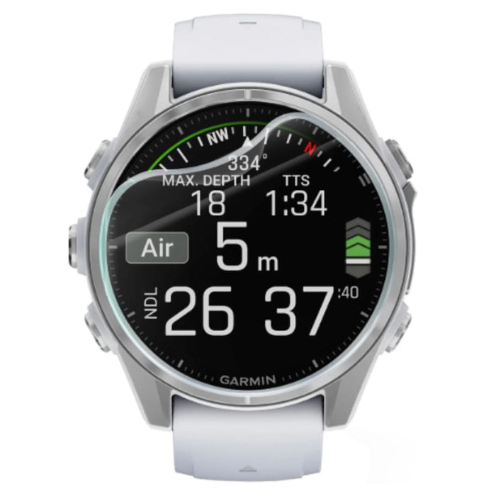 Hydrogel screen protectors for Garmin Fenix 8 43mm series watch, pack of 6, showing clear, flexible protective film on smartwatch screen.