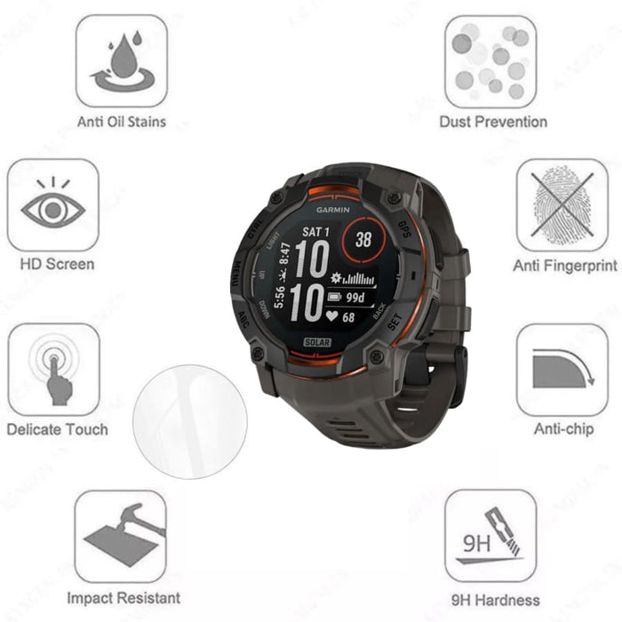 Hydrogel screen protectors for Garmin Instinct 3 45mm watch, pack of 6, showing clear, flexible watch screen protection.
