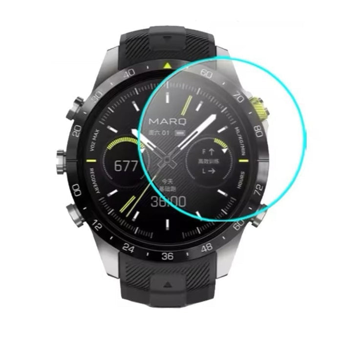 Hydrogel screen protectors for Garmin MARQ Gen 2 series smartwatch, pack of 6, showing clear, flexible protective layers on watch screen.