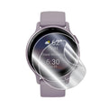 Hydrogel screen protectors for Garmin Vivoactive 5 watch, pack of 4, transparent and purple protectors from That Watch Shop.
