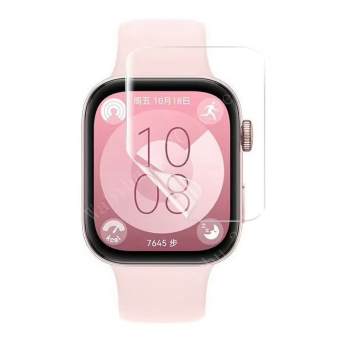 Hydrogel screen protectors for Huawei Watch Fit 3, pack of 2, showing clear, flexible protective covers on smartwatch screens.