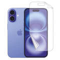 Pair of 9eight5 hydrogel screen protectors for iPhone 16 Plus 6.7-inch, showing clear, flexible protection for smartphone screens.