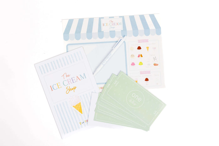 Ice cream shop pretend play materials supporting preschool role-play and hands-on learning
