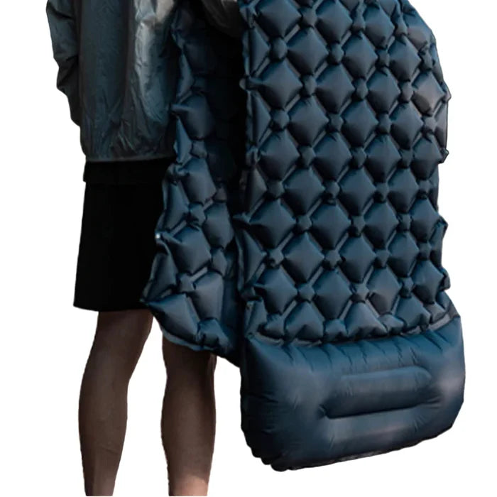 Habicare inflatable camping mat with pillow, self-inflating mattress ideal for outdoor camping and backpacking.
