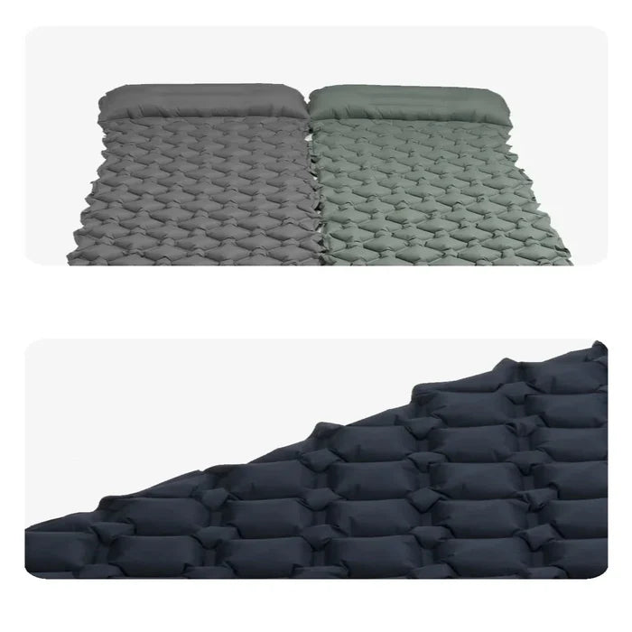 Habicare inflatable camping mattress with pillow, self-inflating sleeping pad ideal for outdoor camping and backpacking adventures.