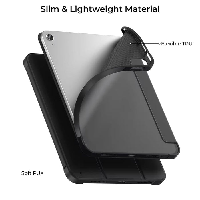 Black iPad cover for A16 11-inch 2025 and 10th Gen 10.9-inch tablets by 9eight5, showing protective case with smooth finish.
