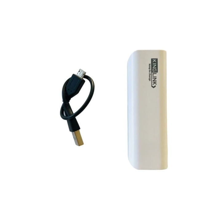 9eight5 Kinglink 2,600 mAh power bank for phones and tablets, compact portable charger with USB port on white background