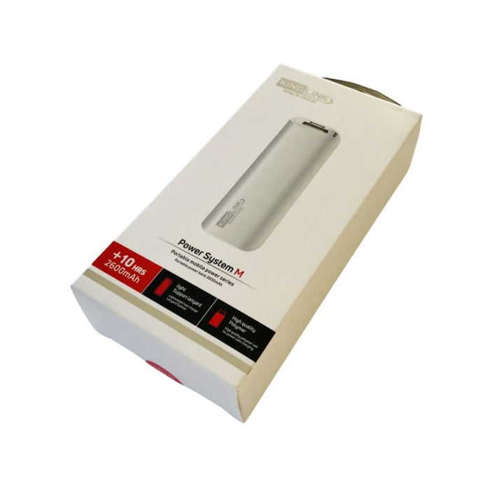 9eight5 Kinglink 2,600 mAh power bank for phones and tablets, compact portable accessory with USB charging port.