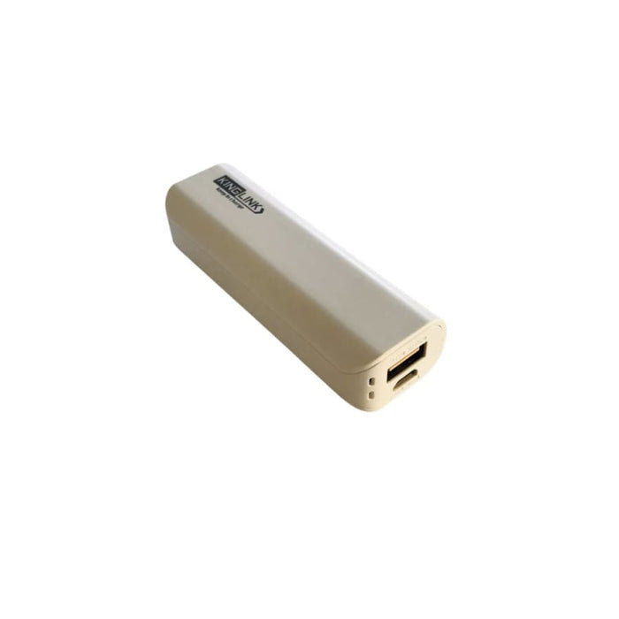 9eight5 Kinglink 2,600 mAh power bank for phones and tablets, compact portable charging device with USB port.