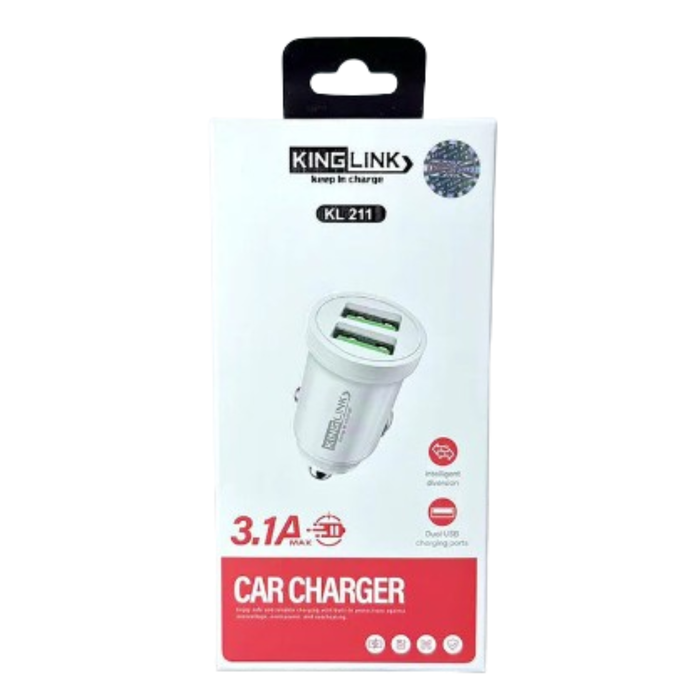 9eight5 Kinglink QC 3.1 Car Charger KL211 in black with USB ports, designed for fast charging in vehicles.
