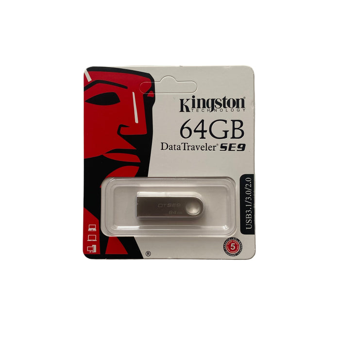 Kingston 9eight5 USB flash drive in 32GB, 64GB, 128GB, or 256GB storage options, showing sleek design and branding.