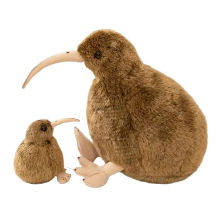 Habicare Kiwi Bird plush toy in two sizes, soft and cuddly, featuring bright green feathers and adorable bird features.