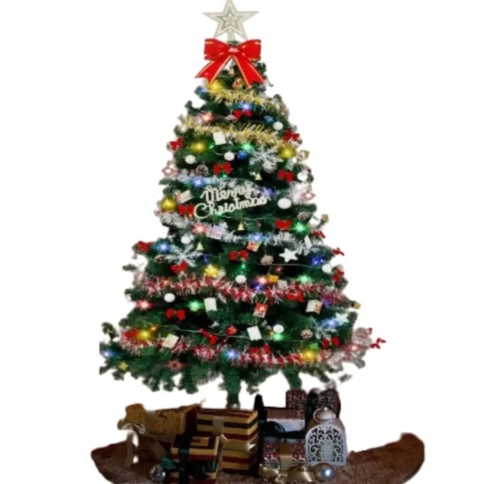 Large Habicare Christmas tree in green with colorful 30 LED lights, available in 1.5, 1.8, and 2.1 meters tall.