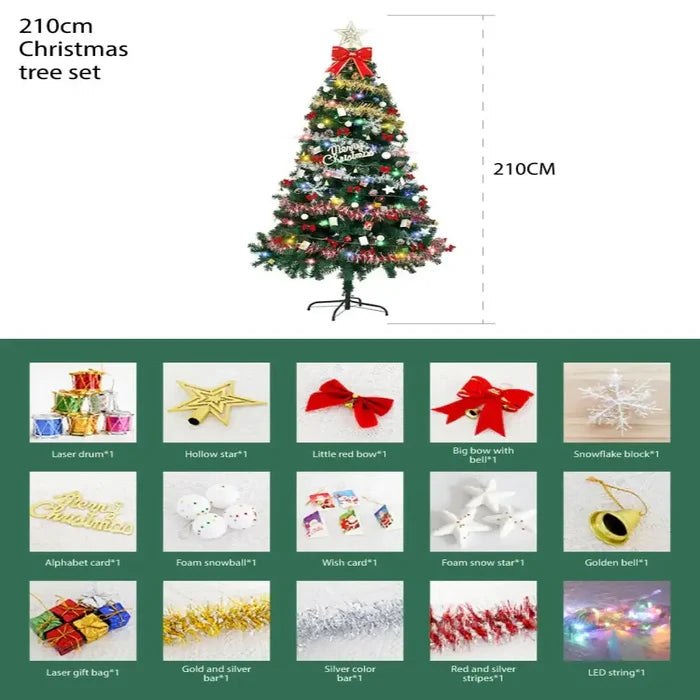 Habicare large Christmas tree in 1.5m, 1.8m, or 2.1m size with 4m 30-LED colorful lights, decorated for festive holiday decor.