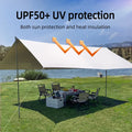 Large Habicare portable sunshade tarp with poles, suitable for outdoor shade, available in two sizes, ideal for sun protection.