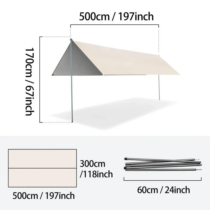 Habicare large portable sunshade tarp with poles, outdoor sun shelter, weather-resistant fabric, ideal for camping or beach use