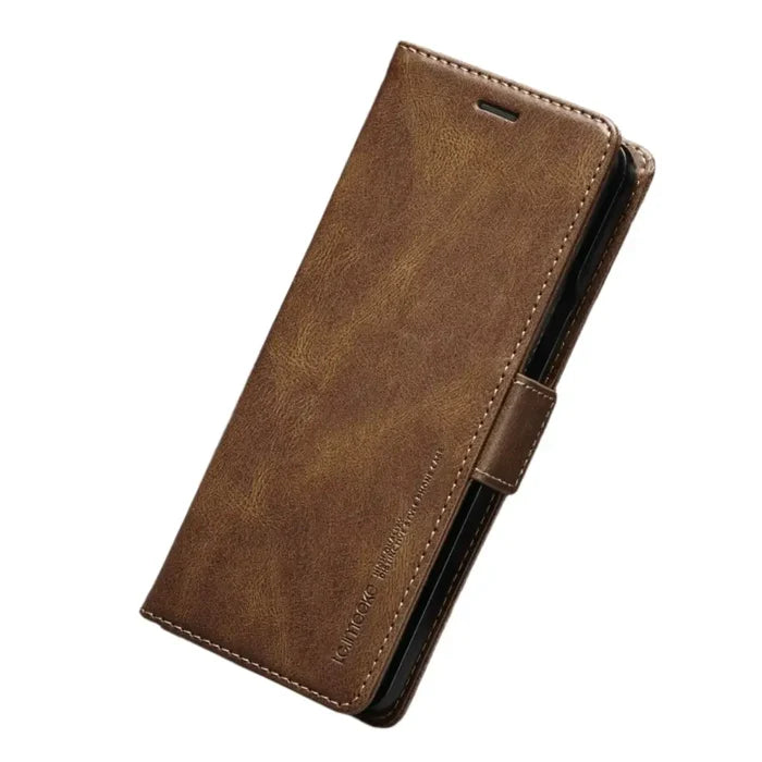 Habicare 9eight5 leather case for Samsung Galaxy Z Fold7 in four colors, showing the sleek, protective design and textured leather finish.