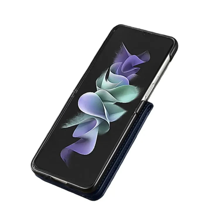 Leather cover for Samsung Galaxy Z Flip7 FE and Flip7 by 9eight5 from Habicare, available in four colors, shown in black.