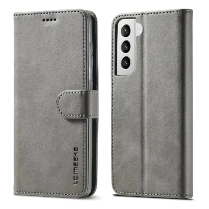 Gray leather flip cover for Samsung Galaxy Series by 9eight5, featuring magnetic closure and stylish design from Habicare.