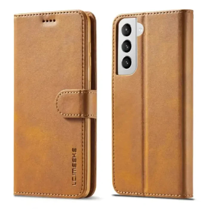 Yellow leather flip cover for Samsung Galaxy series by Habicare, featuring magnetic closure and slim design.
