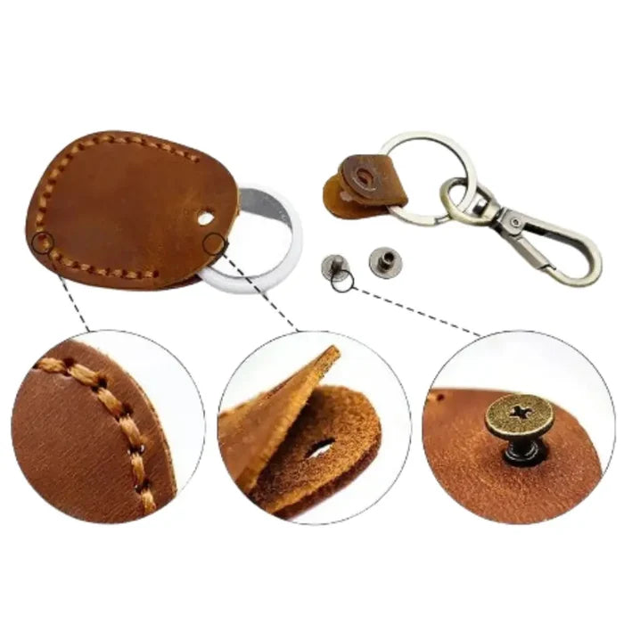 Habicare leather keyring case for Apple AirTags in four colors, TWS design, durable leather with secure attachment.