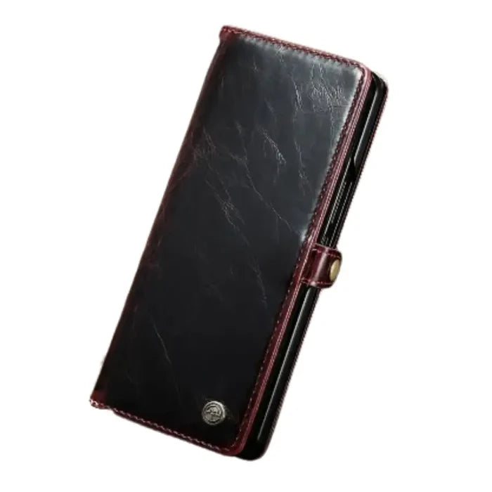 Leather wallet case for Samsung Z Fold 6, 5, 4, 3 by 9eight5, featuring card slots and protective design for Habicare.